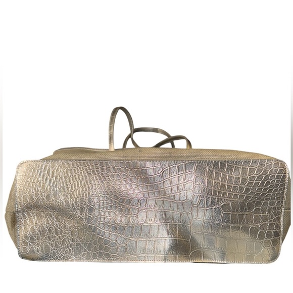 Michael Kors Silver Gold Metallic Canvas Large Lined Tote Bag - Picture 3 of 8